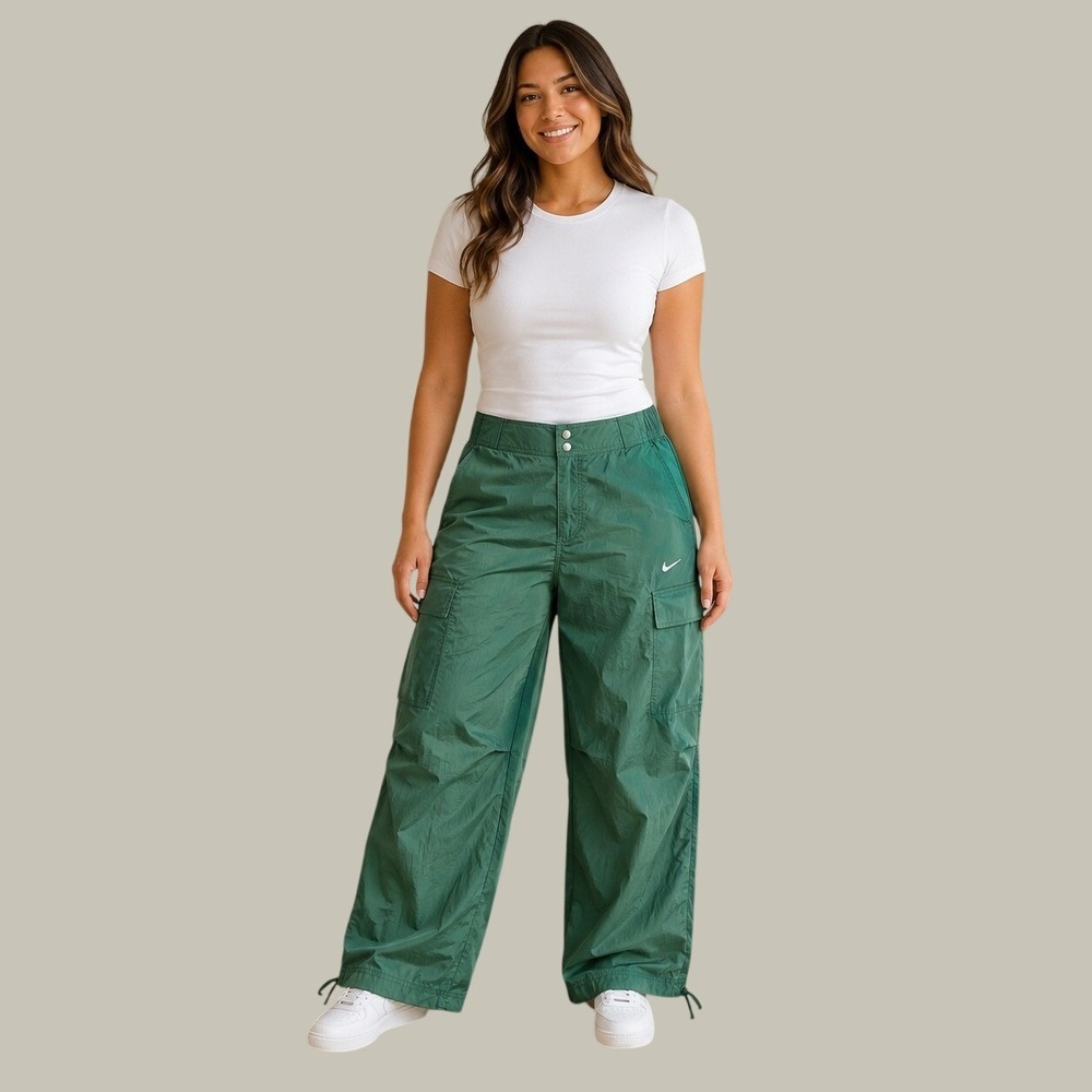 Nike Womens Woven Cargo Pants Green Wide Leg Baggy FV4969-323 XL NWT